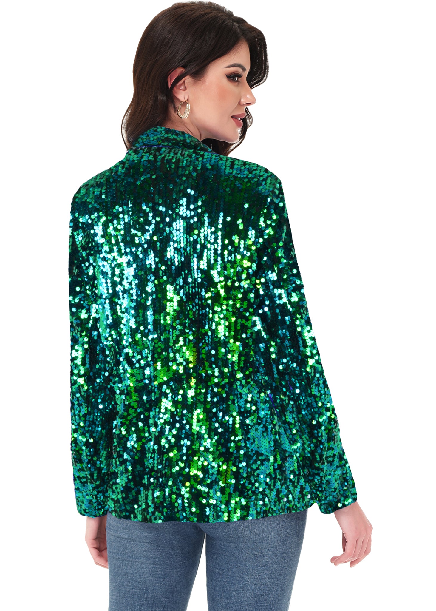 Chaqueta de lentejuelas para mujer de Anna-Kaci, chaqueta de fiesta con mangas largas y abertura frontal y brillo brillante