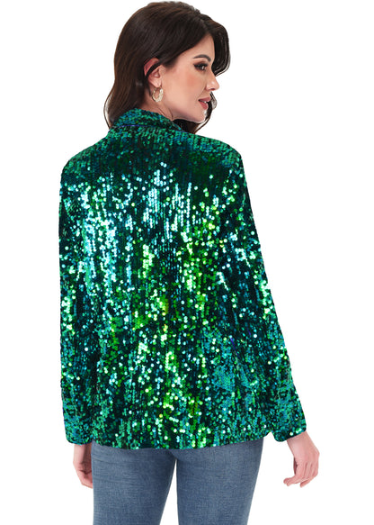 Chaqueta de lentejuelas para mujer de Anna-Kaci, chaqueta de fiesta con mangas largas y abertura frontal y brillo brillante