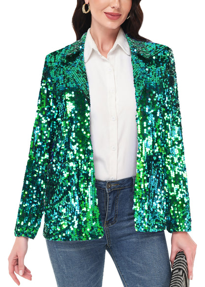Chaqueta de lentejuelas para mujer de Anna-Kaci, chaqueta de fiesta con mangas largas y abertura frontal y brillo brillante