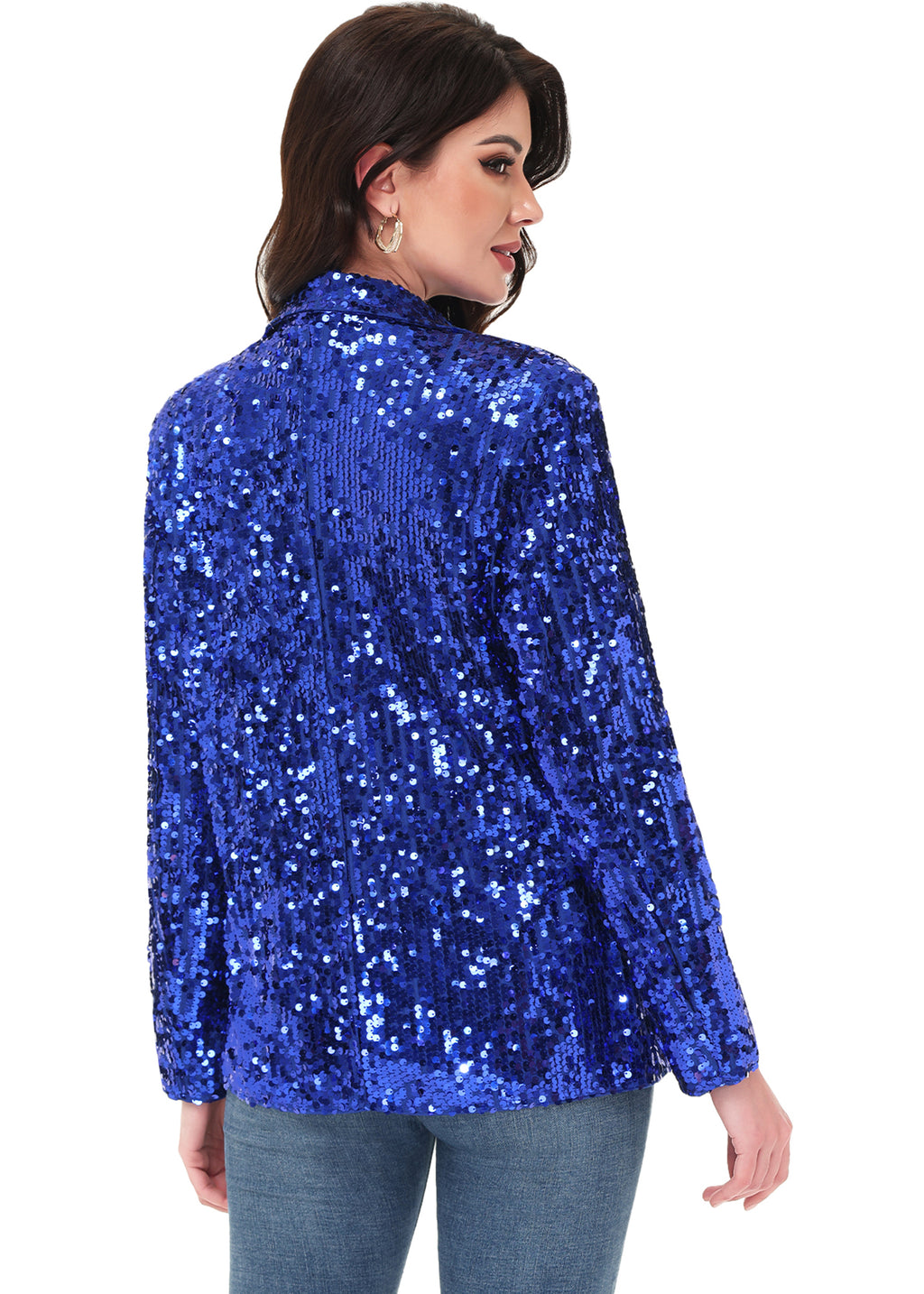 Chaqueta de lentejuelas para mujer de Anna-Kaci, chaqueta de fiesta con mangas largas y abertura frontal y brillo brillante