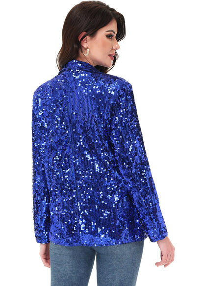 Chaqueta de lentejuelas para mujer de Anna-Kaci, chaqueta de fiesta con mangas largas y abertura frontal y brillo brillante