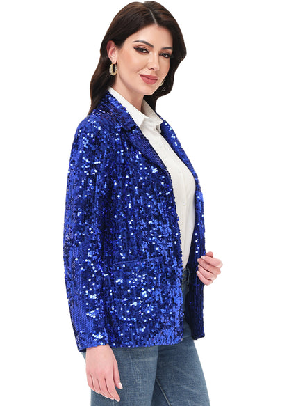 Chaqueta de lentejuelas para mujer de Anna-Kaci, chaqueta de fiesta con mangas largas y abertura frontal y brillo brillante