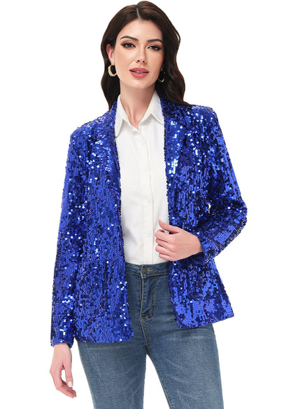 Chaqueta de lentejuelas para mujer de Anna-Kaci, chaqueta de fiesta con mangas largas y abertura frontal y brillo brillante