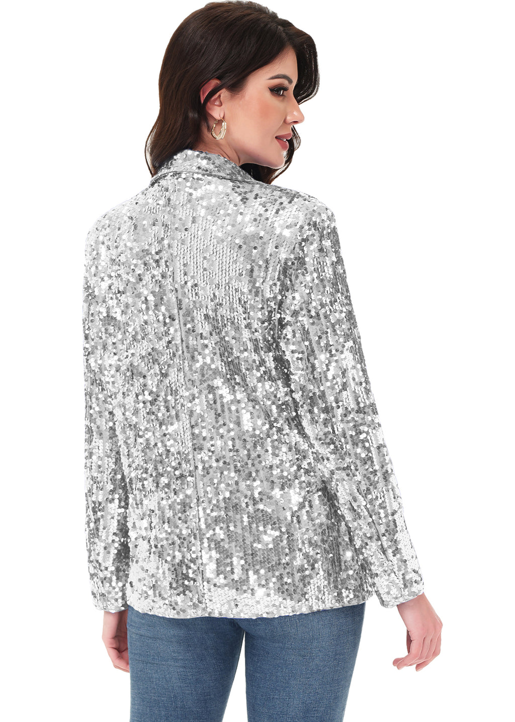 Chaqueta de lentejuelas para mujer de Anna-Kaci, chaqueta de fiesta con mangas largas y abertura frontal y brillo brillante