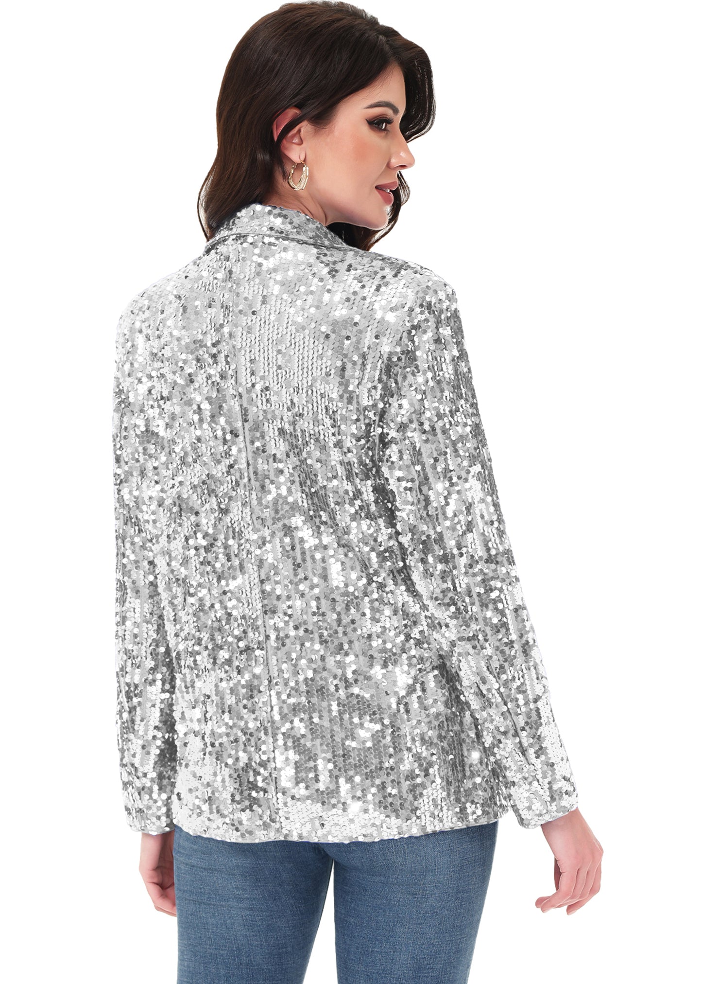 Chaqueta de lentejuelas para mujer de Anna-Kaci, chaqueta de fiesta con mangas largas y abertura frontal y brillo brillante