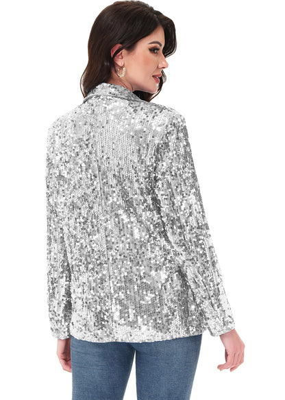 Chaqueta de lentejuelas para mujer de Anna-Kaci, chaqueta de fiesta con mangas largas y abertura frontal y brillo brillante