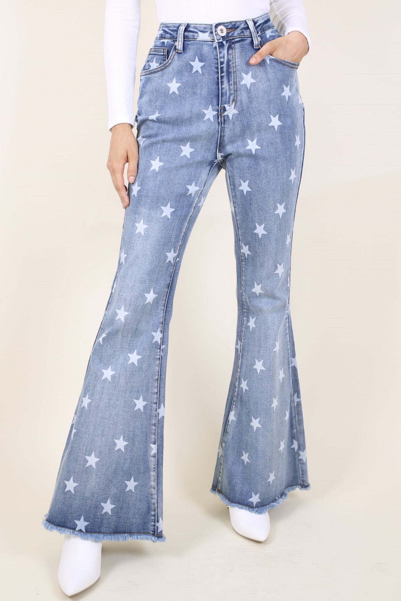 Floral Daisy Embroidered Mid Rise Bell Bottom Jeans