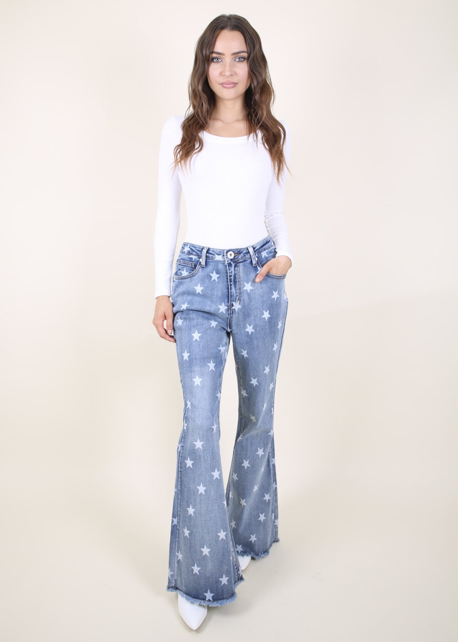 Floral Daisy Embroidered Mid Rise Bell Bottom Jeans