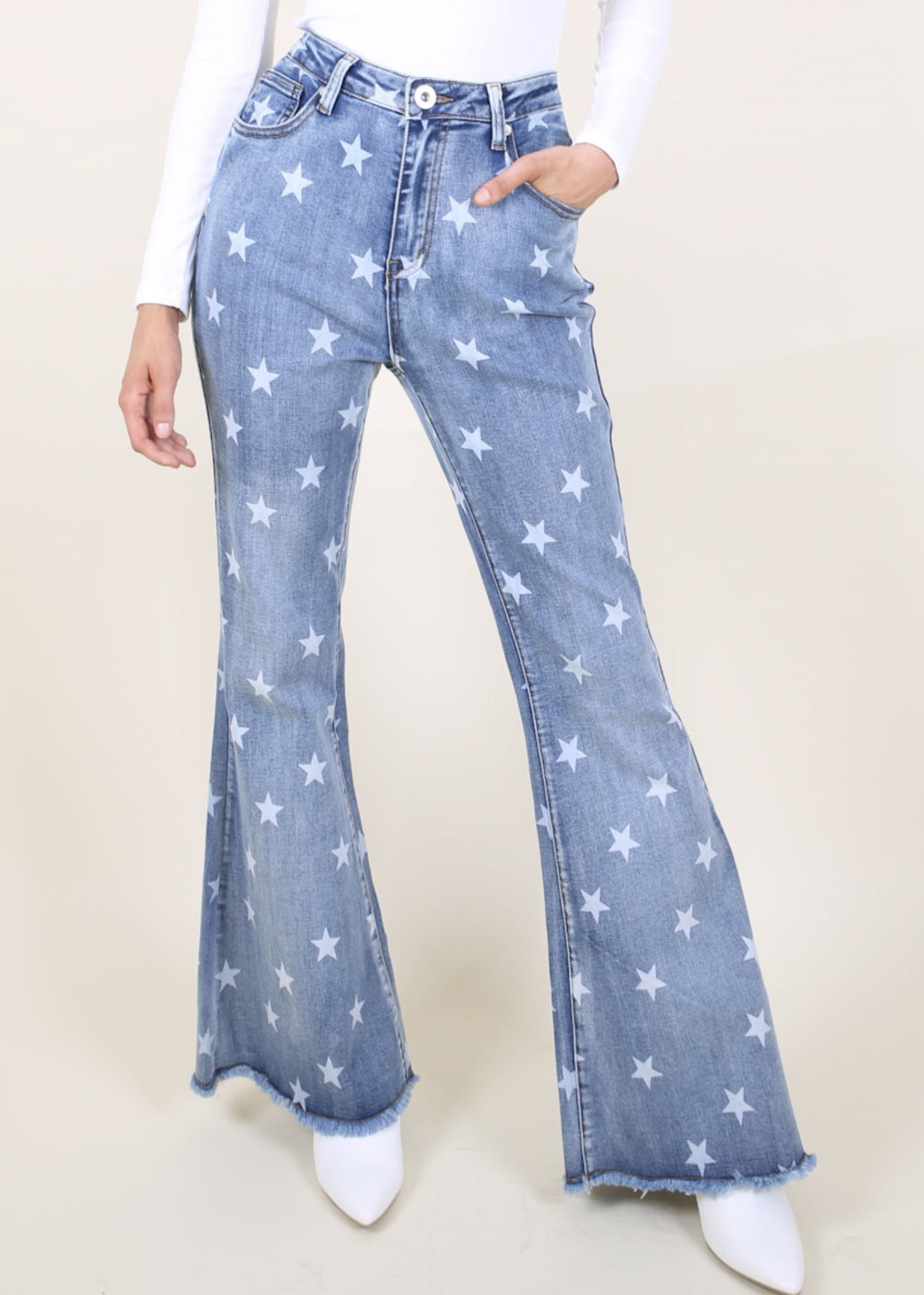 Floral Daisy Embroidered Mid Rise Bell Bottom Jeans