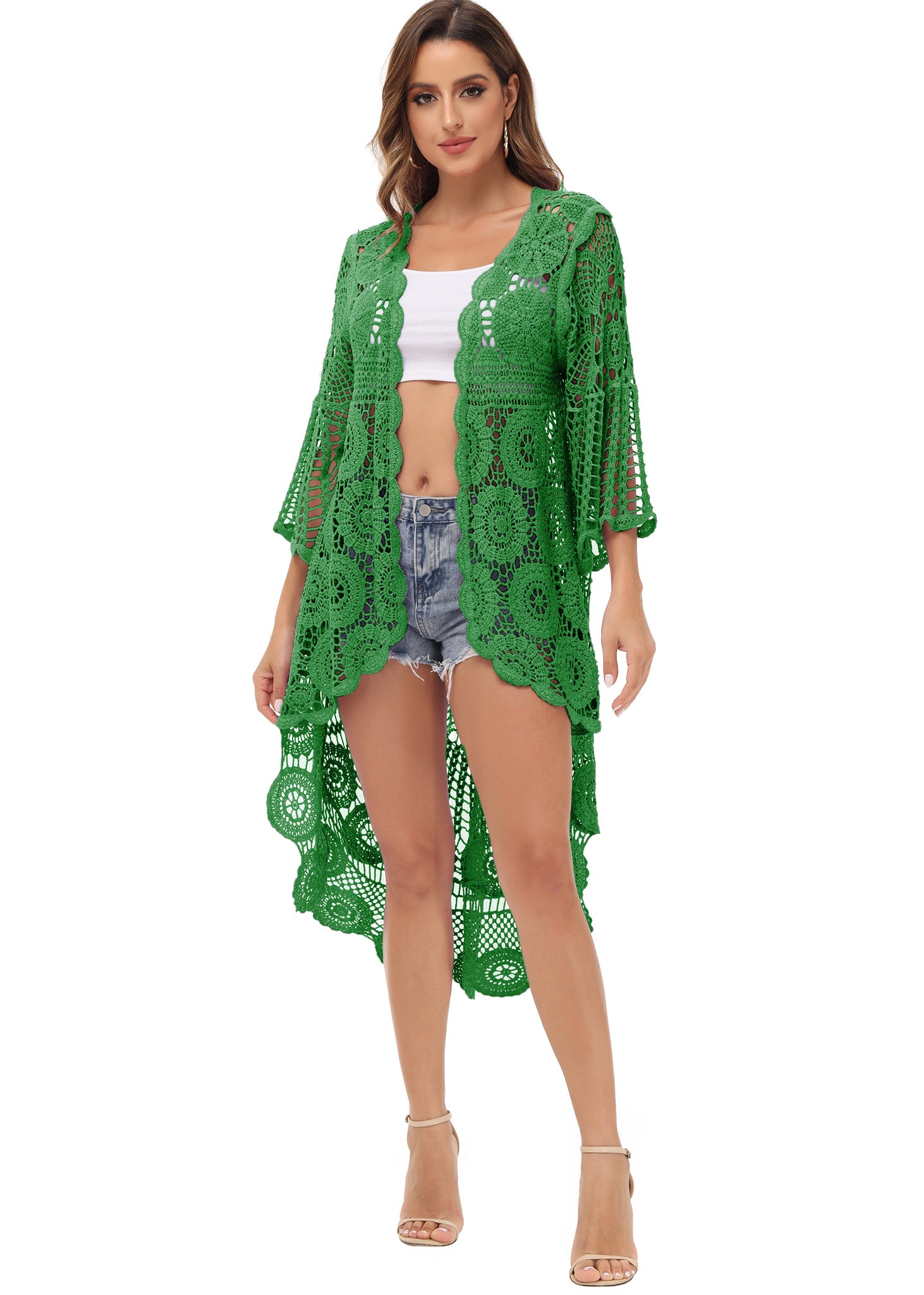 Traje de baño tipo kimono de crochet estilo boho 