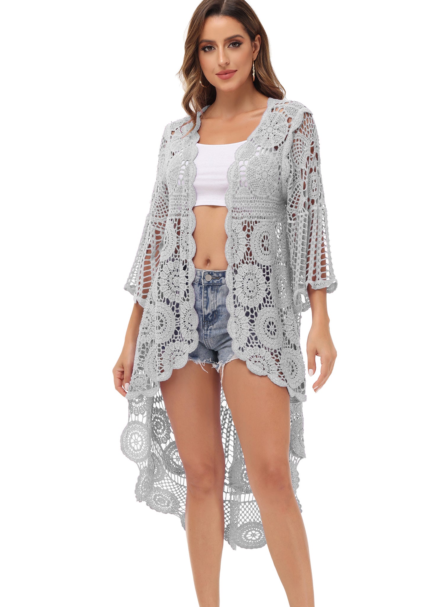Traje de baño tipo kimono de crochet estilo boho 
