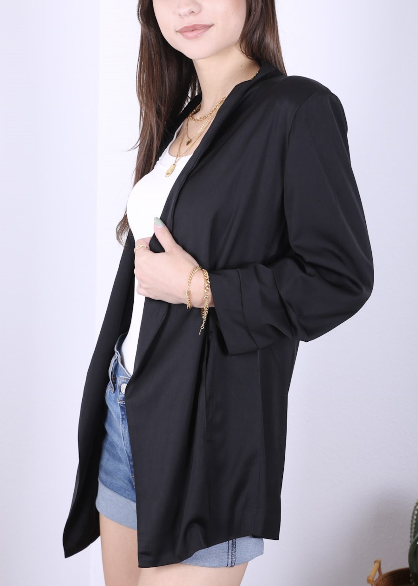 Blazer fruncido con parte delantera abierta 