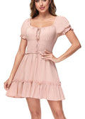 Ruffle Sleeve Drawstring Square Neck Mini Dress
