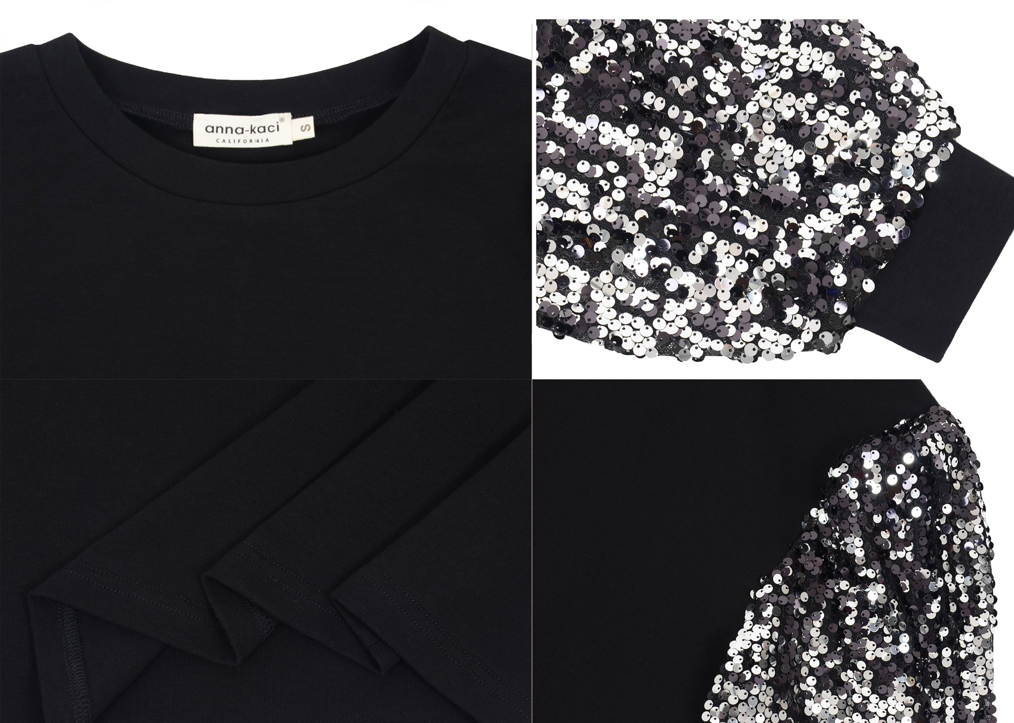 Anna-Kaci Women's Confetti Sequin Balloon Long Sleeve Round Neck Pullover Dress