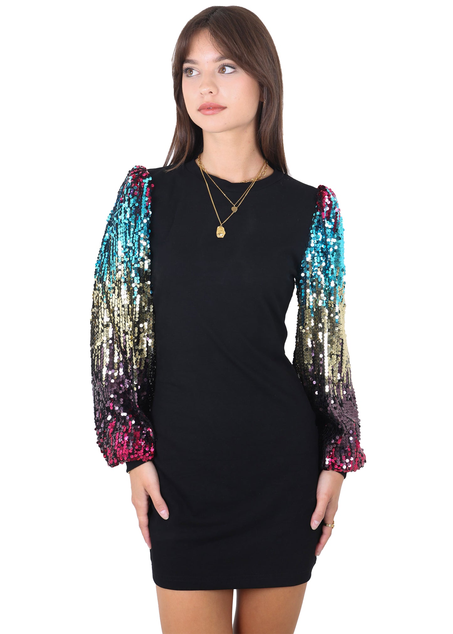 Vestido estilo jersey de cuello redondo y manga larga con diseño de globo y lentejuelas de confeti para mujer de Anna-Kaci