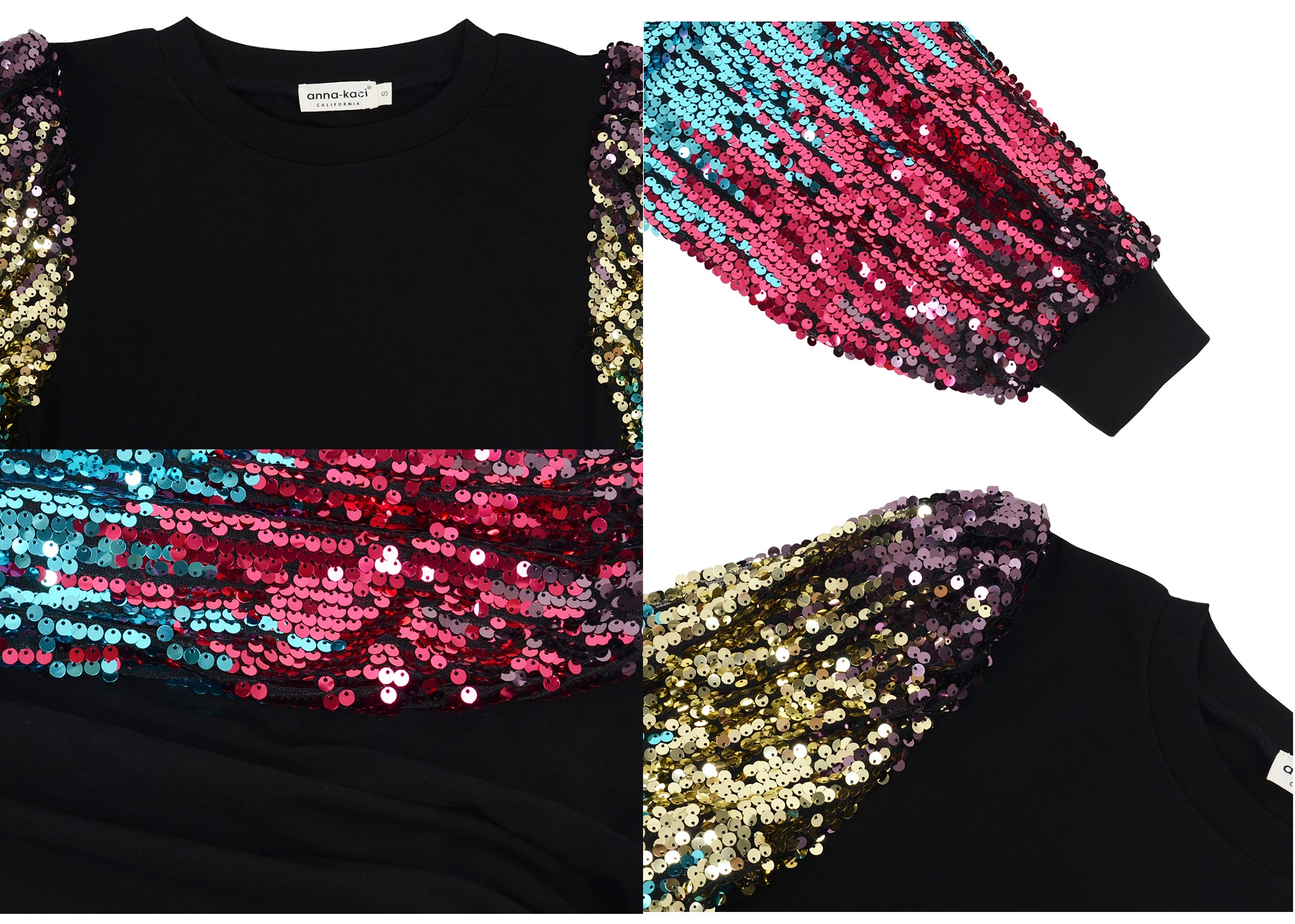 Anna-Kaci Women's Confetti Sequin Balloon Long Sleeve Round Neck Pullover Dress