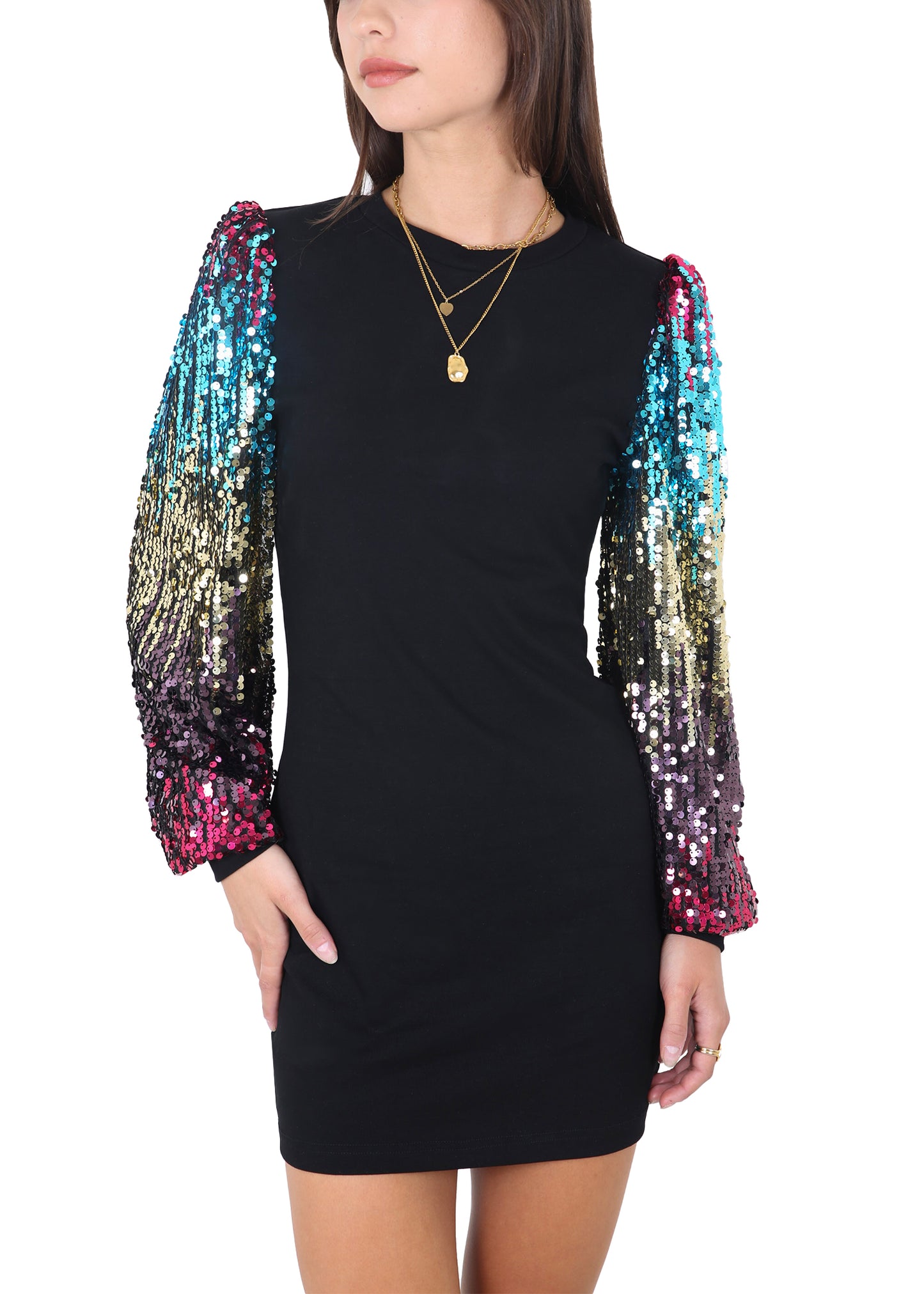 Vestido estilo jersey de cuello redondo y manga larga con diseño de globo y lentejuelas de confeti para mujer de Anna-Kaci