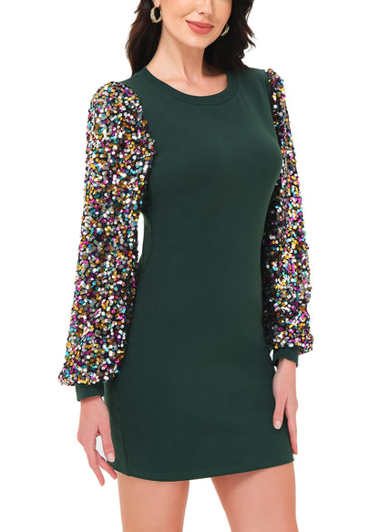 Vestido estilo jersey de cuello redondo y manga larga con diseño de globo y lentejuelas de confeti para mujer de Anna-Kaci