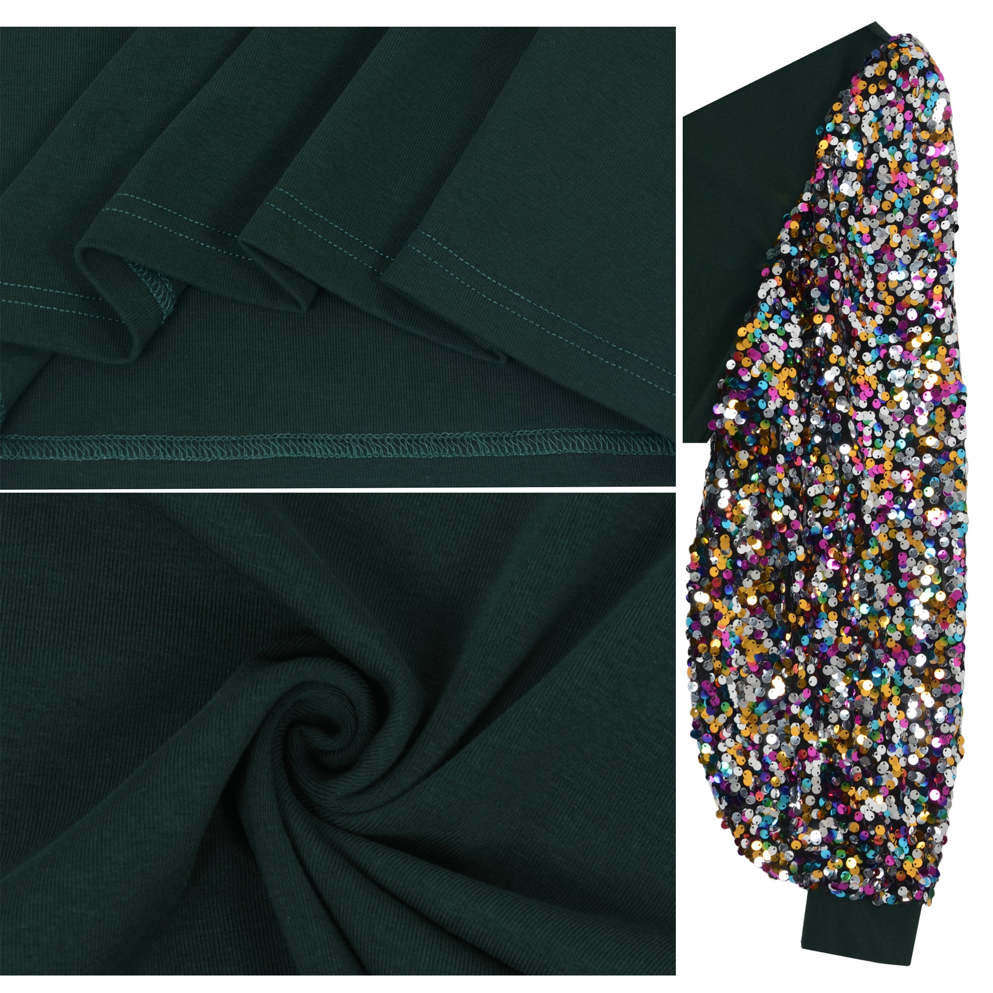 Anna-Kaci Women's Confetti Sequin Balloon Long Sleeve Round Neck Pullover Dress