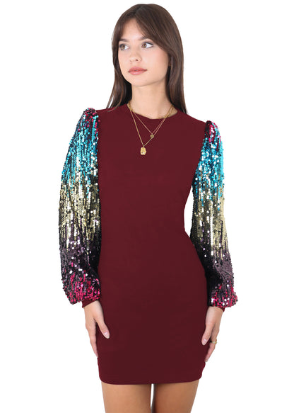 Vestido estilo jersey de cuello redondo y manga larga con diseño de globo y lentejuelas de confeti para mujer de Anna-Kaci