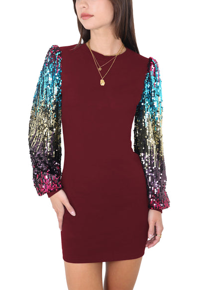 Vestido estilo jersey de cuello redondo y manga larga con diseño de globo y lentejuelas de confeti para mujer de Anna-Kaci