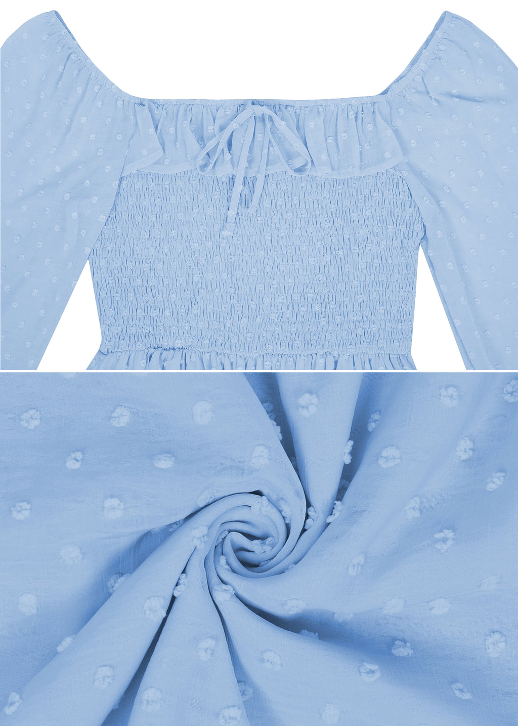 Vestido largo de manga larga con lunares suizos y forro para mujer de Anna-Kaci con detalle anudado y fruncido y escote cuadrado