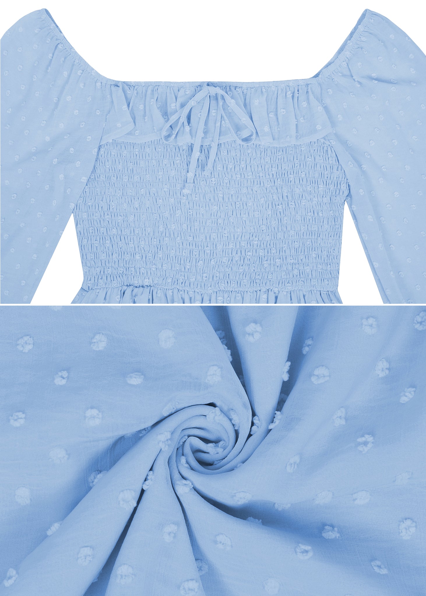 Vestido largo de manga larga con lunares suizos y forro para mujer de Anna-Kaci con detalle anudado y fruncido y escote cuadrado