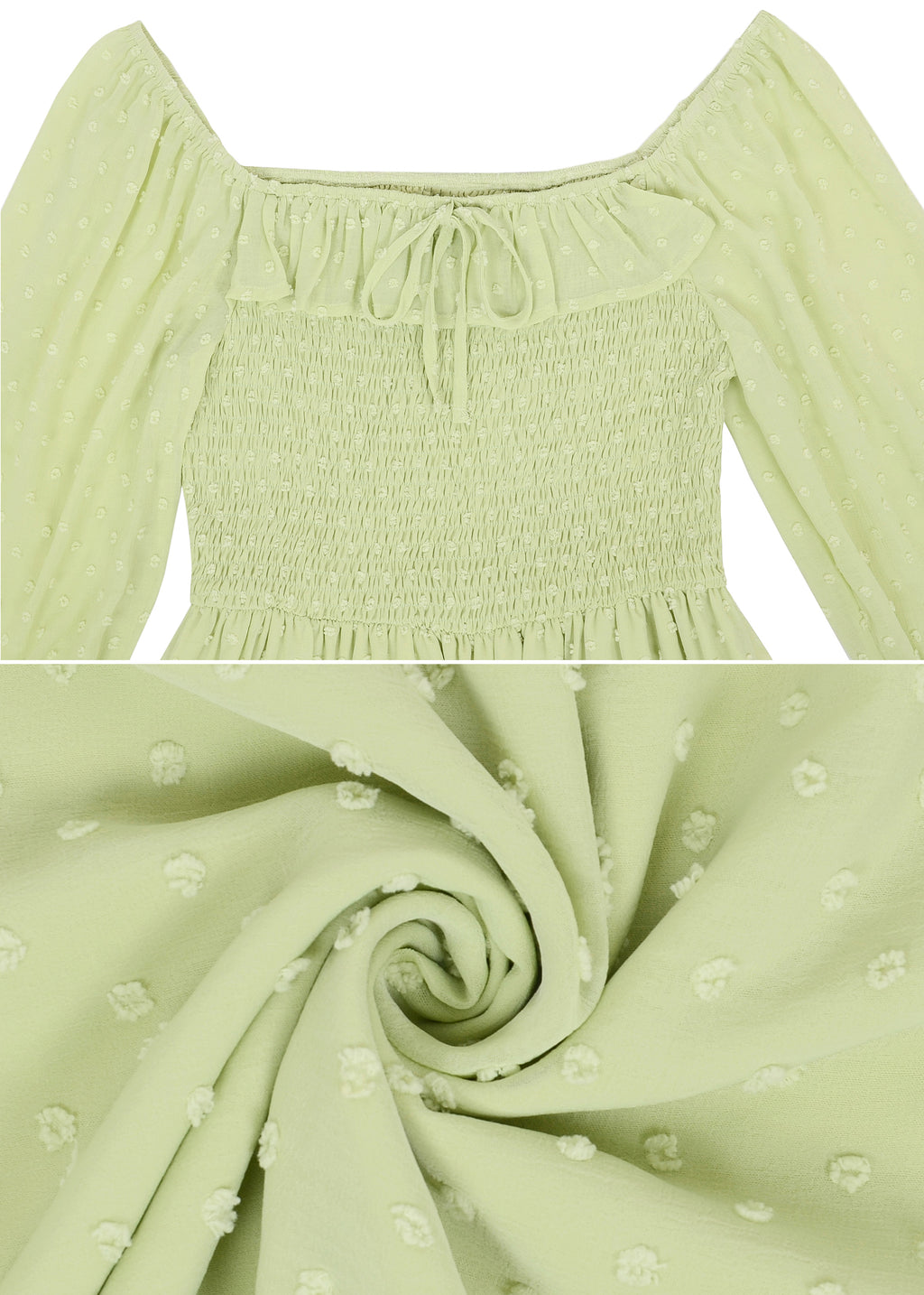 Vestido largo de manga larga con lunares suizos y forro para mujer de Anna-Kaci con detalle anudado y fruncido y escote cuadrado