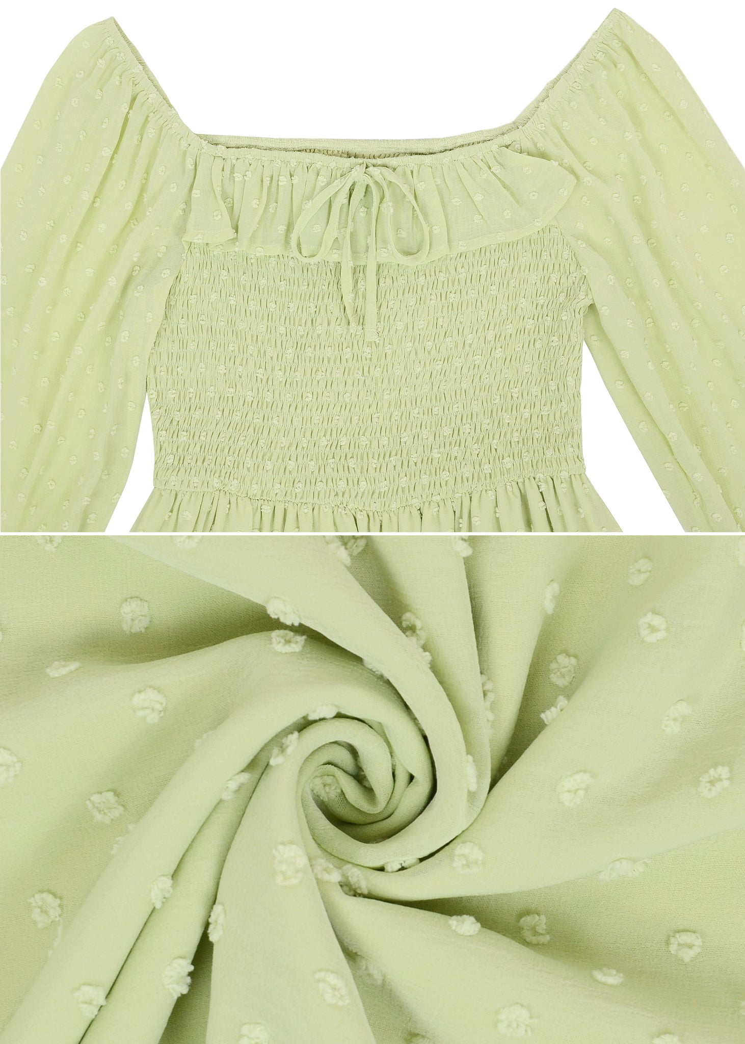 Vestido largo de manga larga con lunares suizos y forro para mujer de Anna-Kaci con detalle anudado y fruncido y escote cuadrado