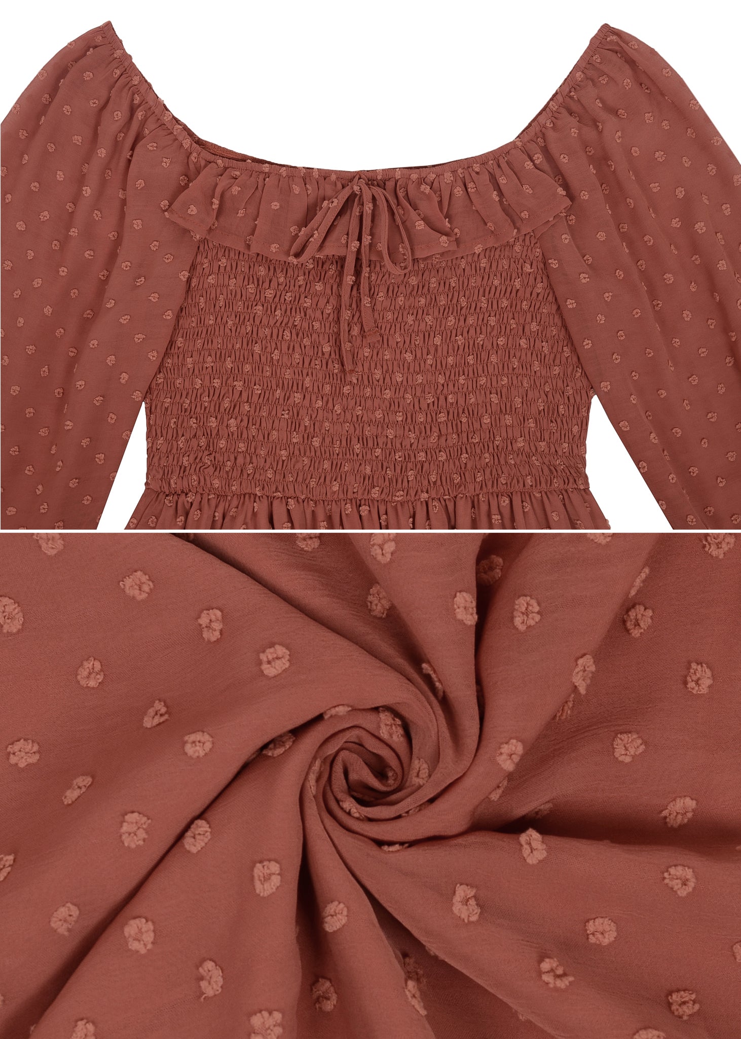 Vestido largo de manga larga con lunares suizos y forro para mujer de Anna-Kaci con detalle anudado y fruncido y escote cuadrado