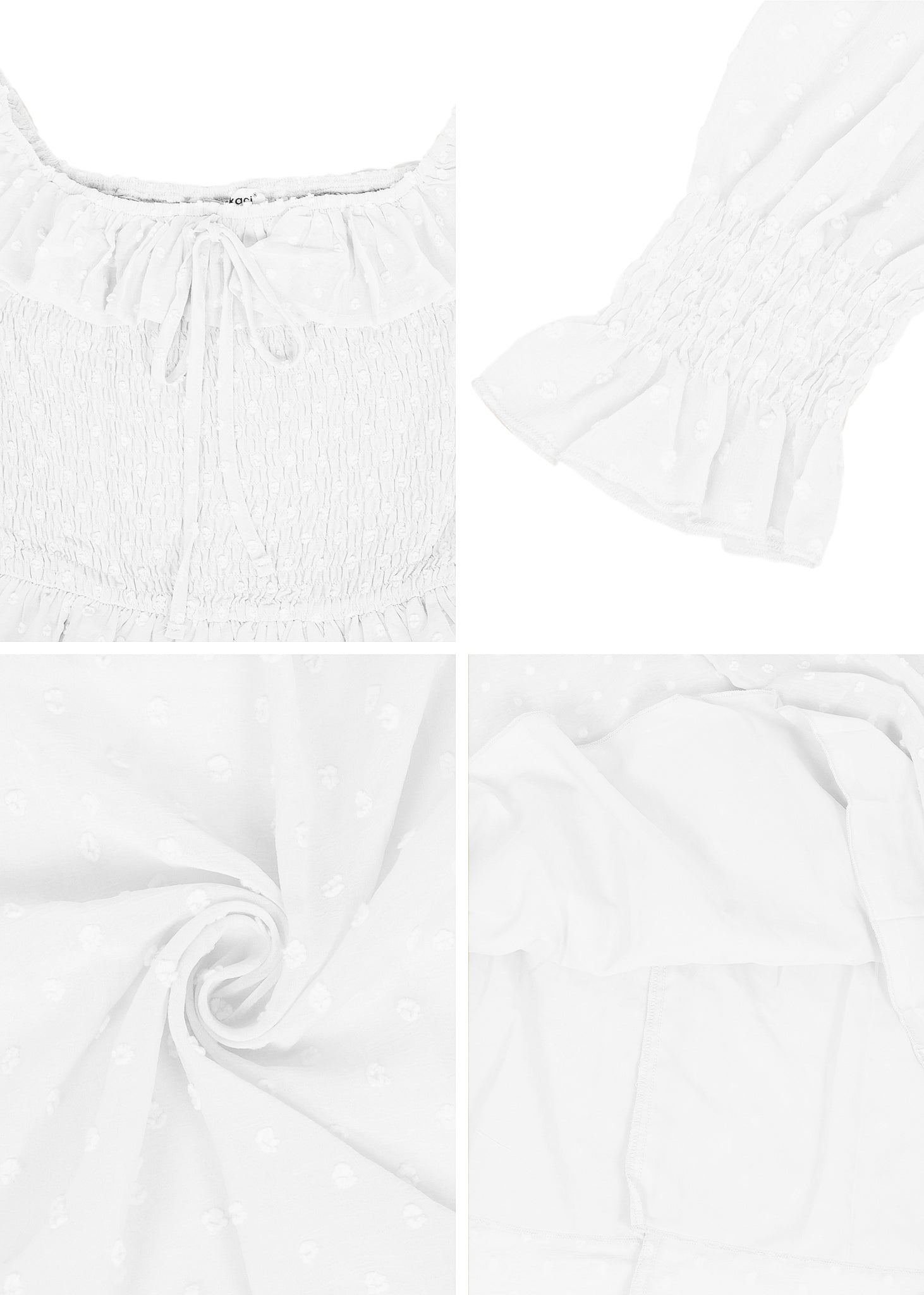 Vestido largo de manga larga con lunares suizos y forro para mujer de Anna-Kaci con detalle anudado y fruncido y escote cuadrado