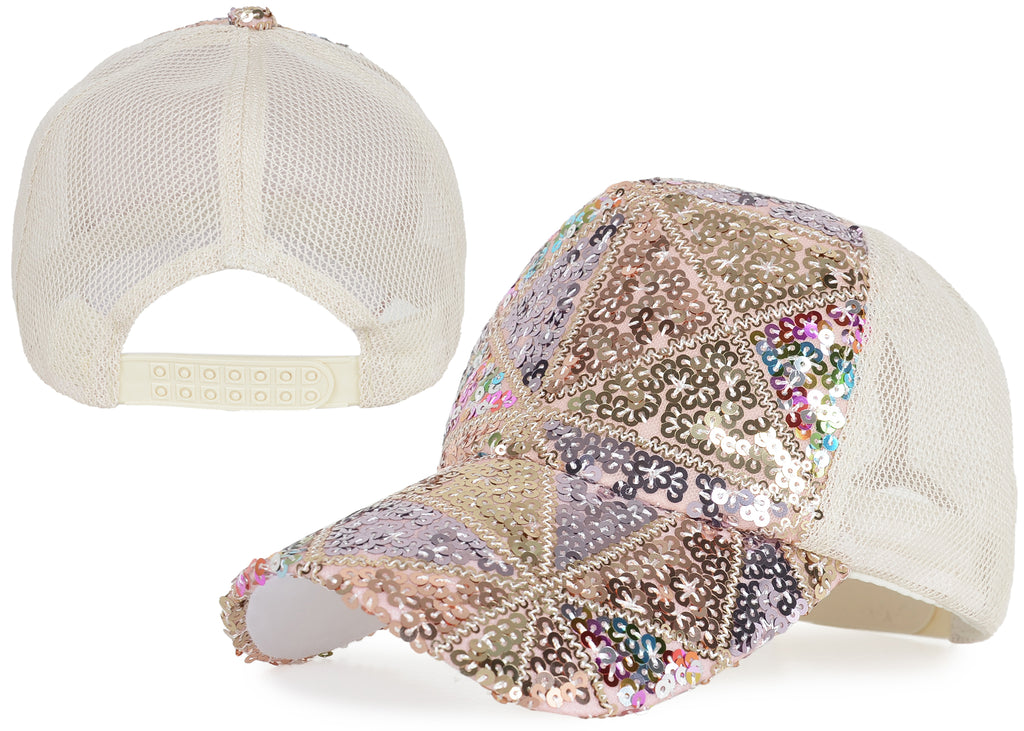 Gorra de béisbol para mujer Anna-Kaci, gorra con cola de caballo con purpurina, gorra de moño alto desordenado, gorra de camionero para papá