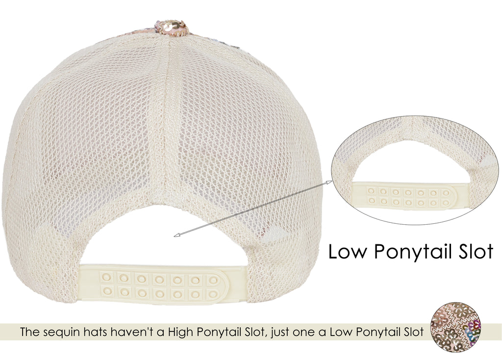 Gorra de béisbol para mujer Anna-Kaci, gorra con cola de caballo con purpurina, gorra de moño alto desordenado, gorra de camionero para papá