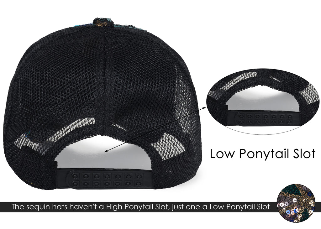 Gorra de béisbol para mujer Anna-Kaci, gorra con cola de caballo con purpurina, gorra de moño alto desordenado, gorra de camionero para papá