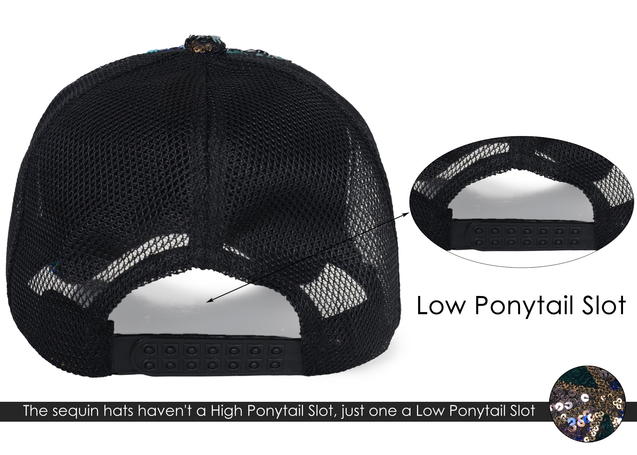 Gorra de béisbol para mujer Anna-Kaci, gorra con cola de caballo con purpurina, gorra de moño alto desordenado, gorra de camionero para papá