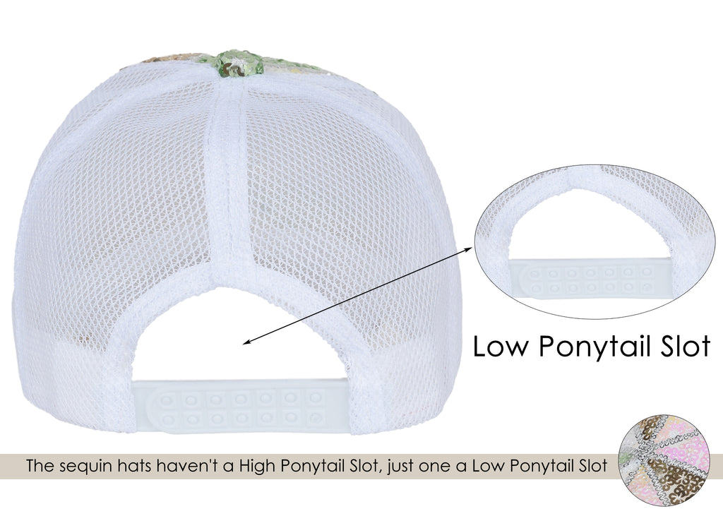 Gorra de béisbol para mujer Anna-Kaci, gorra con cola de caballo con purpurina, gorra de moño alto desordenado, gorra de camionero para papá