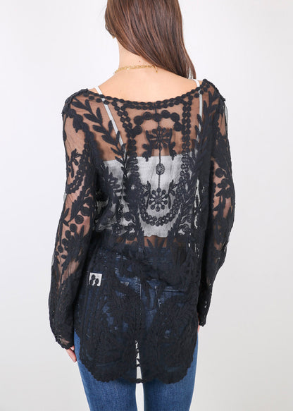 Contrast Embroidered Lace V Neck Bikini Cover Up Beach Mini Dress with Half Sleeve