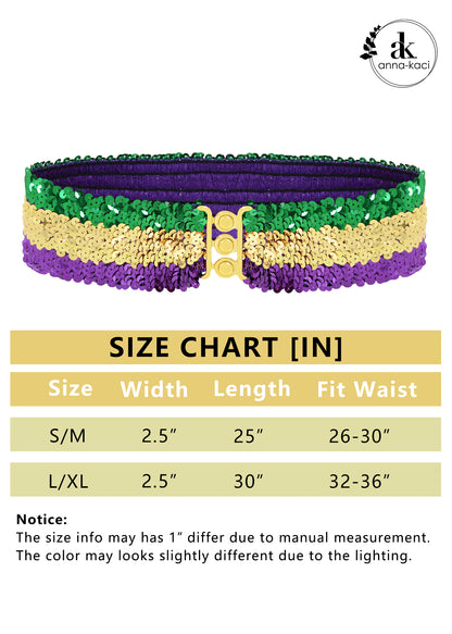 Anna-Kaci Women Glitter Sequin Belts Stretchy Sparkly Cinch Belt Disco Party Costume Elastic Waist Accessory
