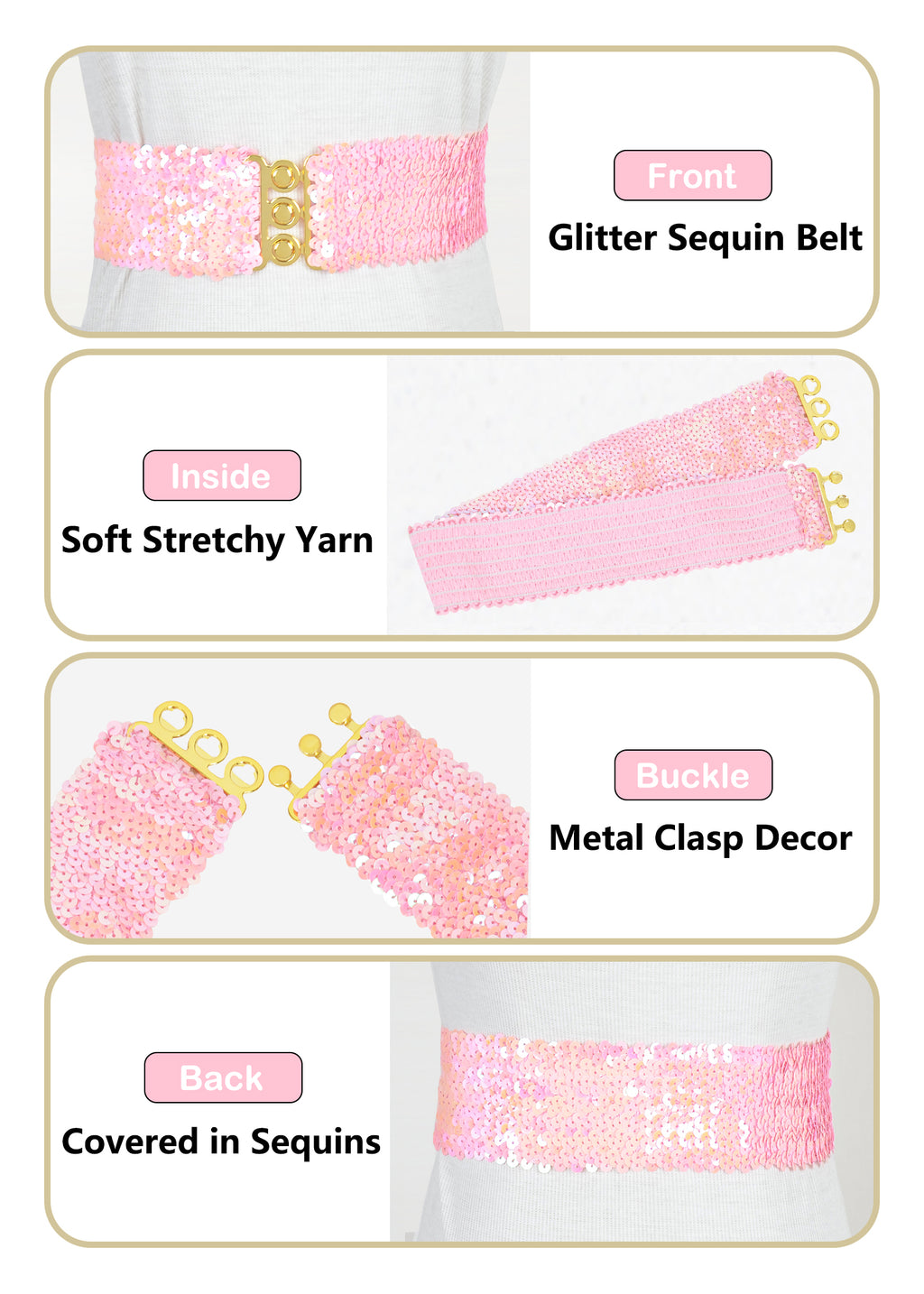 Cinturones de lentejuelas brillantes para mujer de Anna-Kaci, cinturón elástico brillante con cintura elástica para disfraz de fiesta de discoteca