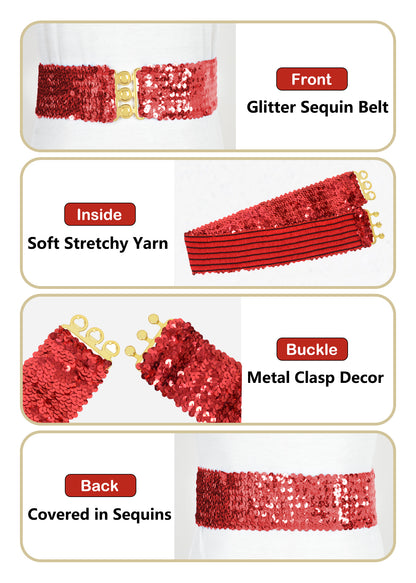 Anna-Kaci Women Glitter Sequin Belts Stretchy Sparkly Cinch Belt Disco Party Costume Elastic Waist Accessory