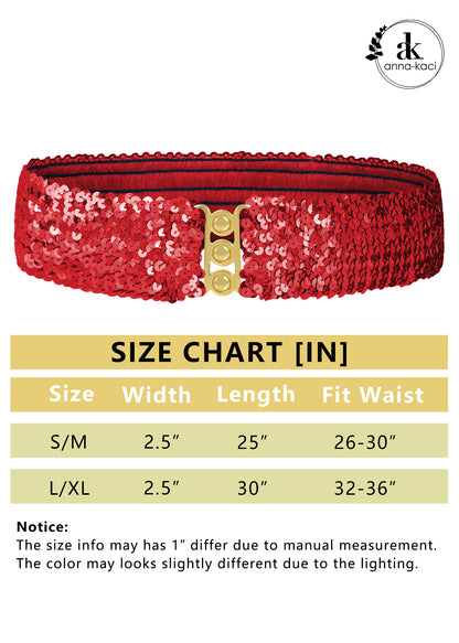 Anna-Kaci Women Glitter Sequin Belts Stretchy Sparkly Cinch Belt Disco Party Costume Elastic Waist Accessory