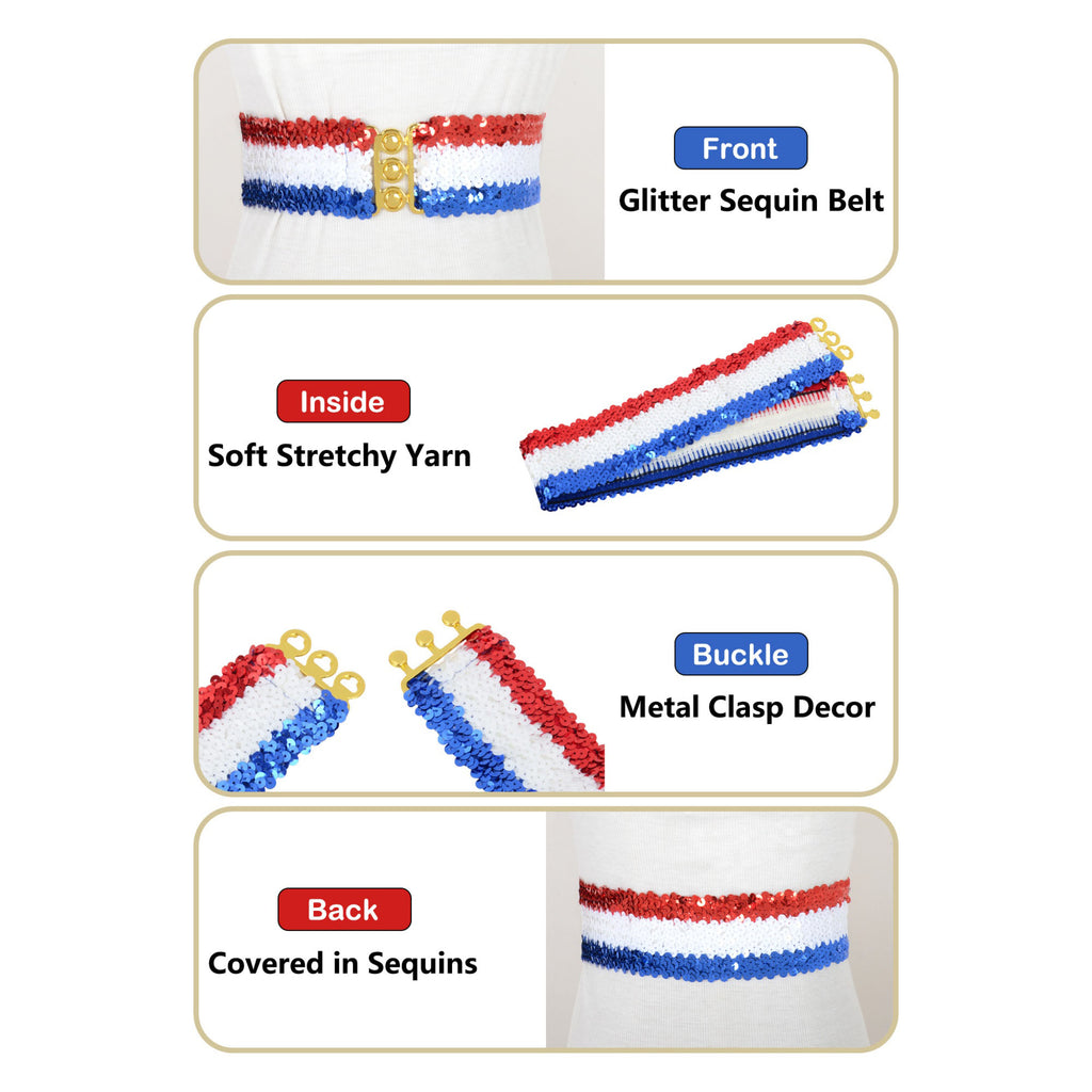 Anna-Kaci Women's Sequin Elastic Waist Belt with Gold Tone Clasp