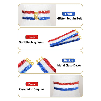Anna-Kaci Women's Sequin Elastic Waist Belt with Gold Tone Clasp