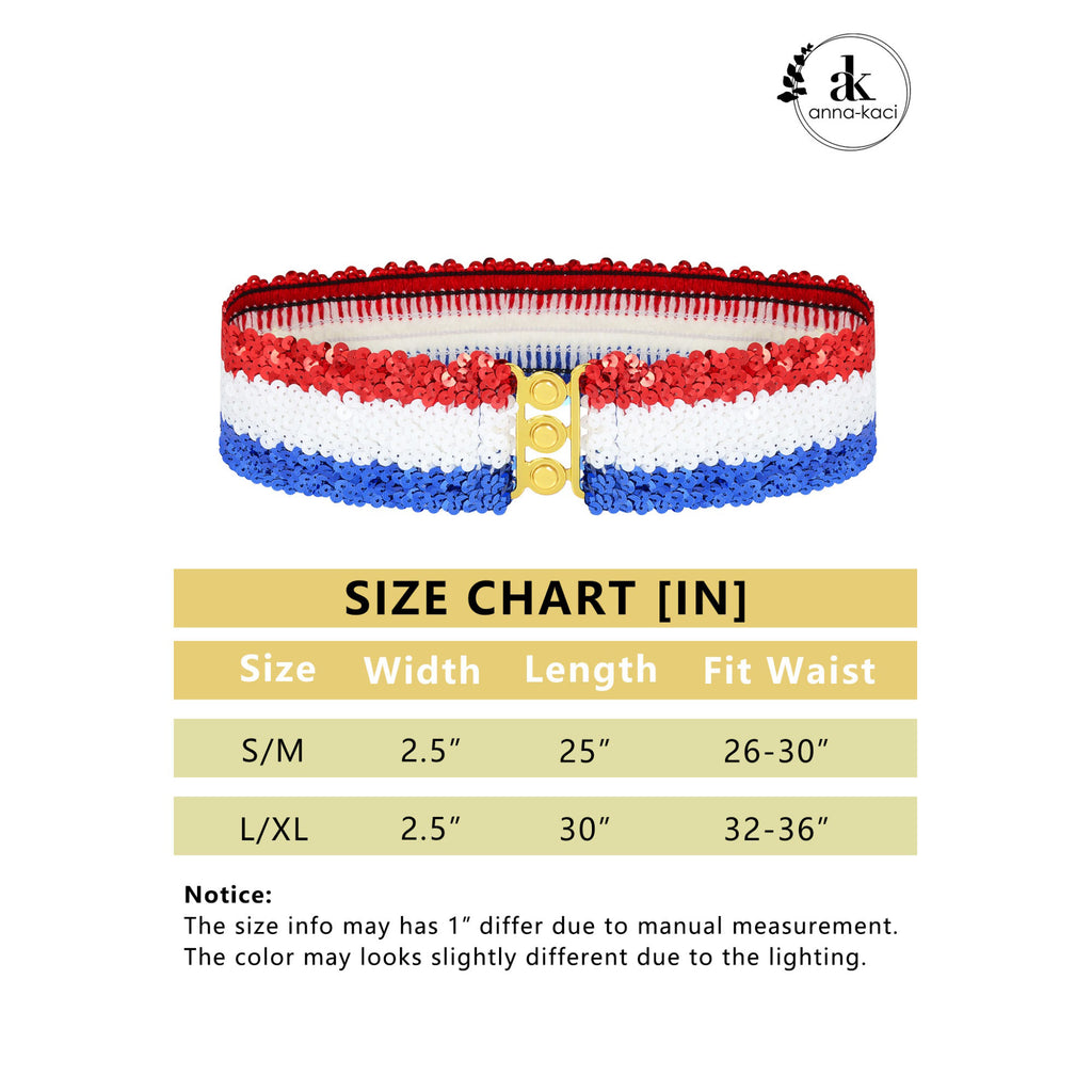 Anna-Kaci Women's Sequin Elastic Waist Belt with Gold Tone Clasp