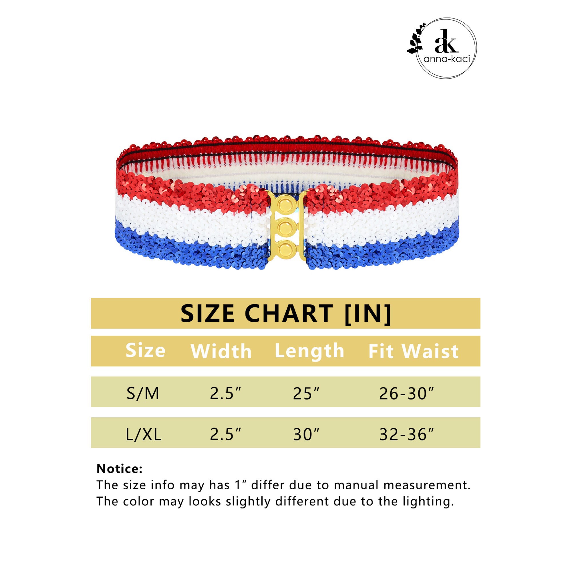 Anna-Kaci Women's Sequin Elastic Waist Belt with Gold Tone Clasp