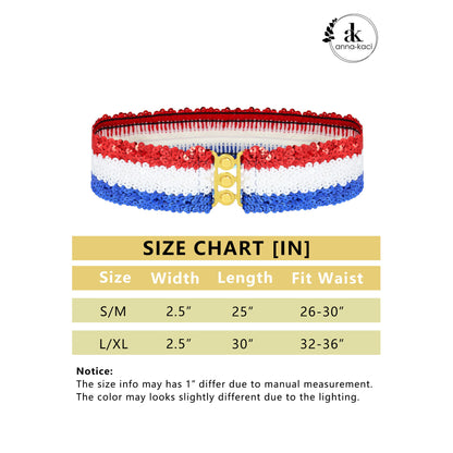 Anna-Kaci Women's Sequin Elastic Waist Belt with Gold Tone Clasp
