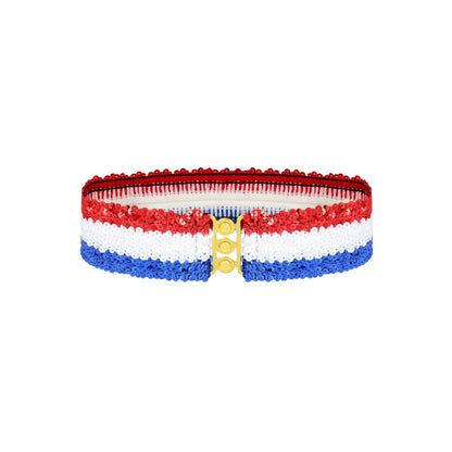 Anna-Kaci Women's Sequin Elastic Waist Belt with Gold Tone Clasp