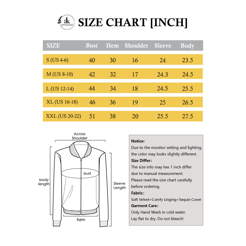 Anna-Kaci Sparkly Sequin Jacket Glitter Long Sleeves Zip Up Bomber Velvet Jacket