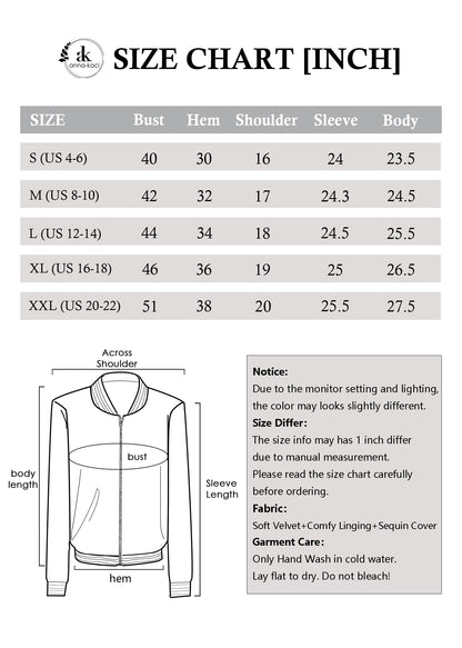 Anna-Kaci Womens Sparkly Sequin Jacket Glitter Long Sleeves Front Zip Up Bomber Jacket with Ribbed Cuffs