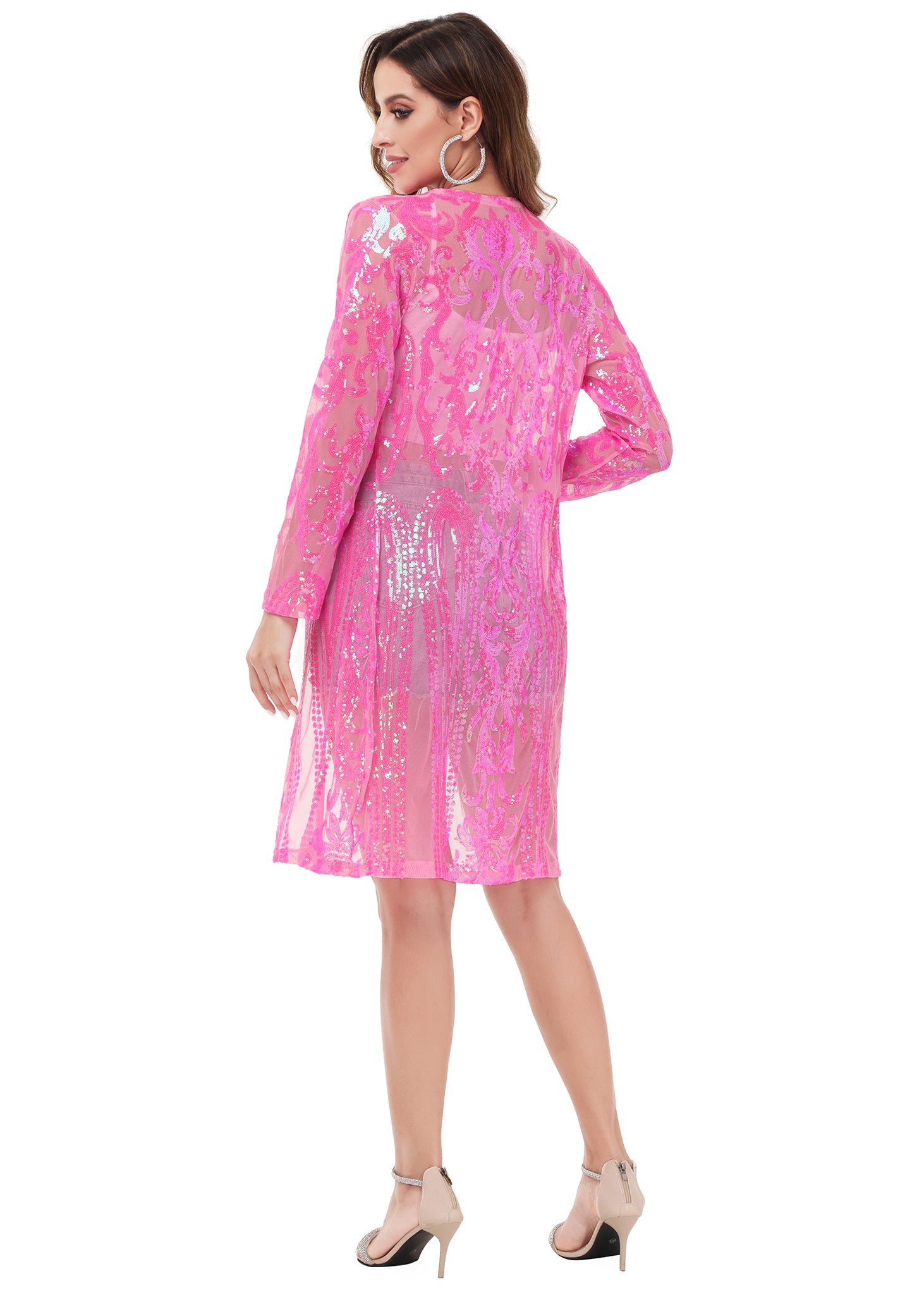Cárdigan con lentejuelas brillantes para mujer de Anna-Kaci, manga larga, frente abierto, kimono con purpurina